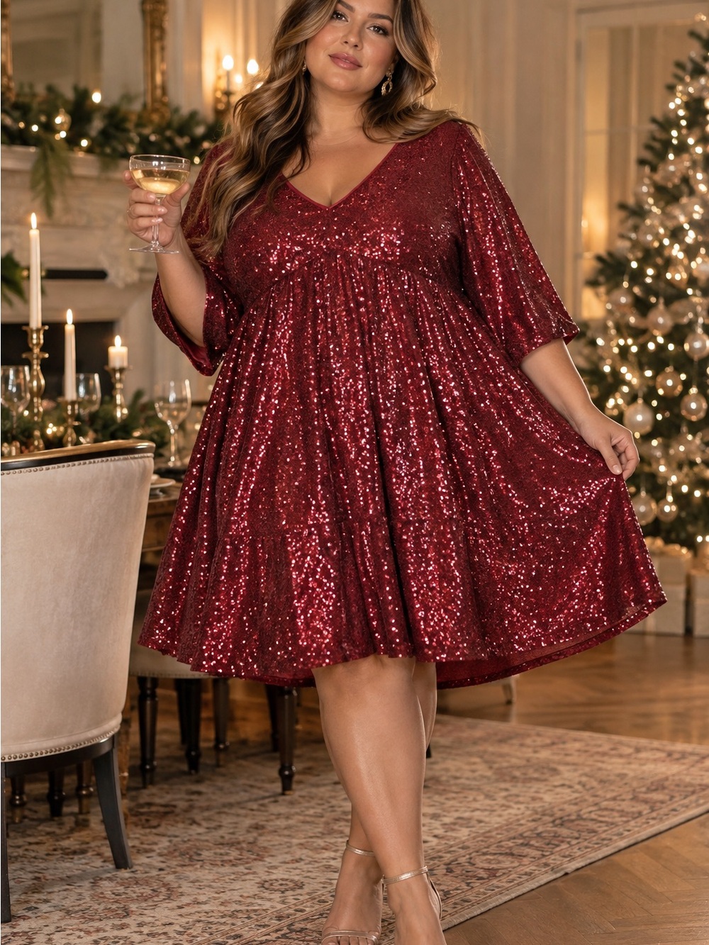 Torrid Sparkle Sequin Party Babydol Dress Burgundy Size 5 Festive Holiday Glam